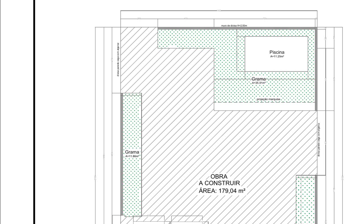 Planta de implantação de um lote com a área a construir